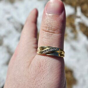 10K Yellow Gold Imitation Bypass Diamond Channel Set Men's Band Ring Size 9.75